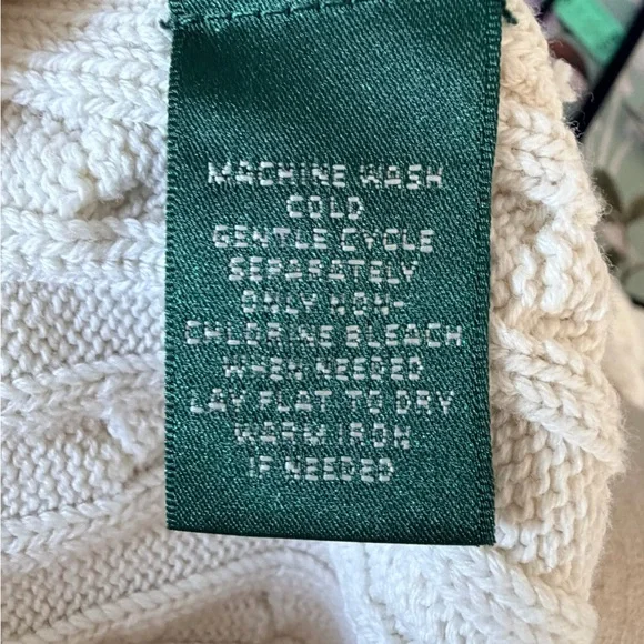 Lauren Ralph Lauren Cream Cable Knit Zip Up Sweater with Gold Accents - Picture 4 of 6